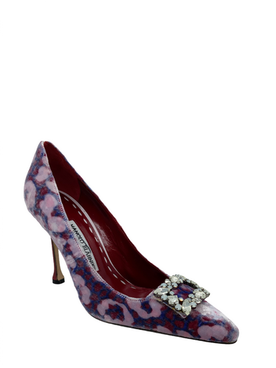 Manolo Blahnik Printed Velvet Crystal Encrusted Pumps Size 5.5-Replica Designer Handbag Store
