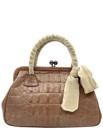 Miu Miu Embossed Crocodile Kiss-Lock Satchel Bag-Replica Designer Handbag Store
