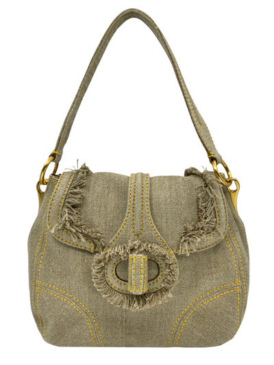 Prada Pattina Sottospalla Fringe Canvas Large Flap Bag-Replica Designer Handbag Store
