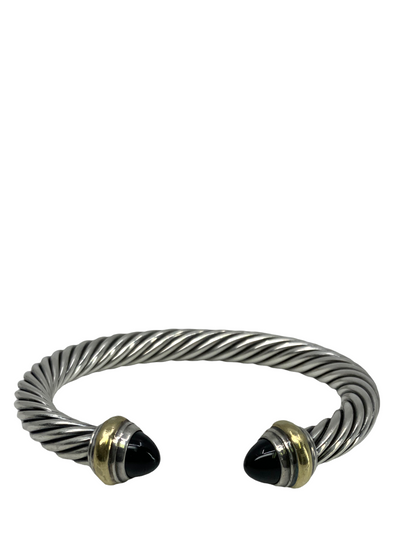 David Yurman Cable Sterling Silver and 14k Gold Onyx 7mm Bracelet-Replica Designer Handbag Store
