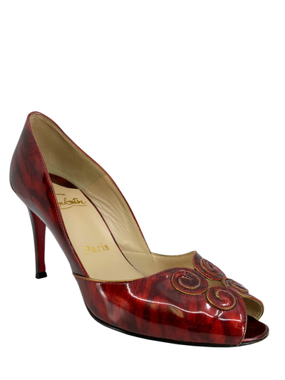 Christian Louboutin Tortoise Patent Leather Peep Toe Pumps Size 7-Replica Designer Handbag Store
