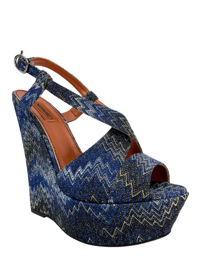 MISSONI Woven Chevron Fabric Platform Wedges Size 10-Replica Designer Handbag Store
