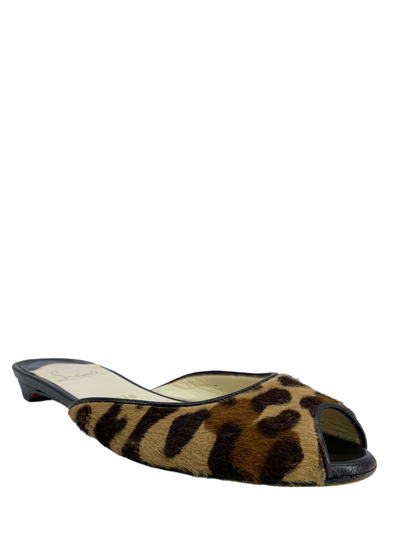 Christian Louboutin Leopard Pony Hair Peep Toe Flats Size 7.5-Replica Designer Handbag Store
