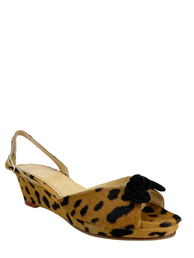 Charlotte Olympia Leopard Print Calf Hair Slingback Wedges Size 11-Replica Designer Handbag Store
