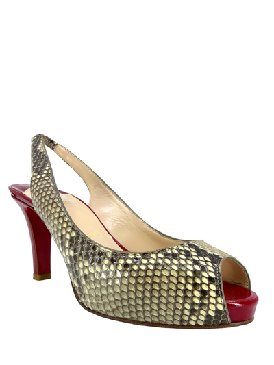 Christian Louboutin Snakeskin Peep Toe Slingbacks Size 7-Replica Designer Handbag Store
