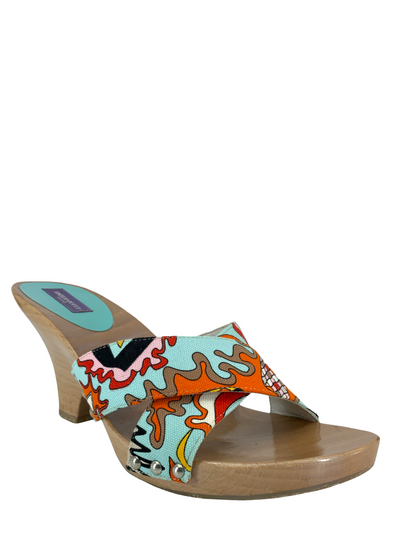 Emilio Pucci Printed Canvas Wooden Slide Sandals Size 9-Replica Designer Handbag Store
