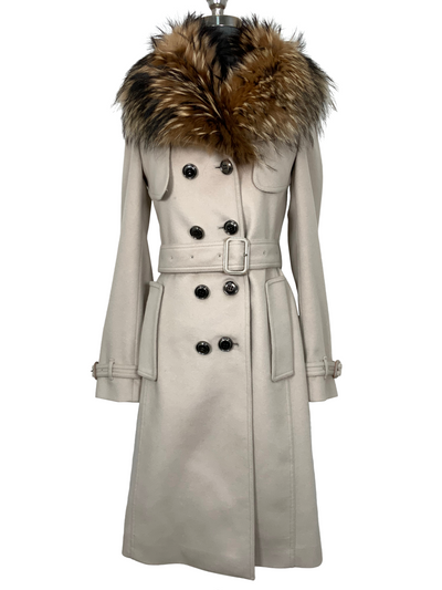 Burberry Kensington Cashmere Fur Detail Trench Coat Size S-Replica Designer Handbag Store
