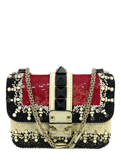 VALENTINO Mini Glam Lock Rockstud Beaded Flap Bag-Replica Designer Handbag Store
