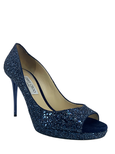 Jimmy Choo Glitter Fabric Platform Peep Toe Pumps Size 10-Replica Designer Handbag Store
