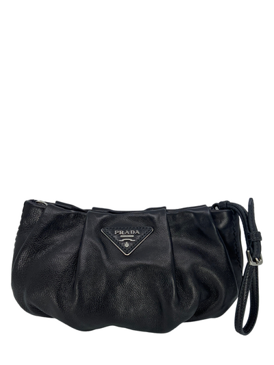 Prada Zip-Top Pleated Leather Wristlet-Replica Designer Handbag Store
