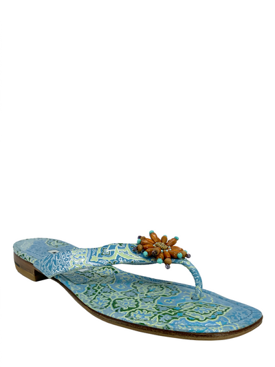 Manolo Blahnik Floral Printed Thong Sandals Size 11-Replica Designer Handbag Store
