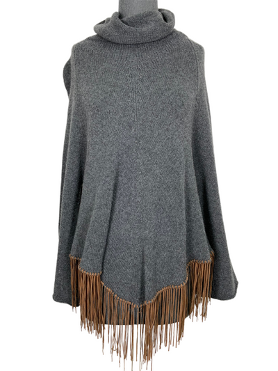 Brunello Cucinelli Cashmere Leather Fringe Rikki Poncho Sweater Size S-Replica Designer Handbag Store
