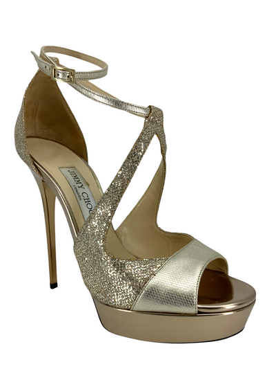 Jimmy Choo Metallic Sequin Glitter Platform Sandals Size 9.5-Replica Designer Handbag Store
