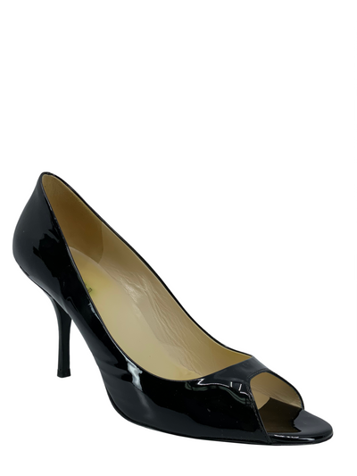 Prada Calzature Donna Patent Leather Peep Toe Pumps Size 10-Replica Designer Handbag Store
