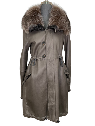 Brunello Cucinelli Leather Racoon Fur Parka Jacket with Racoon Fur Size M-Replica Designer Handbag Store
