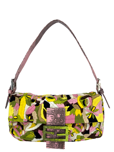 FENDI Lizard Embroidered Flower Baguette-Replica Designer Handbag Store
