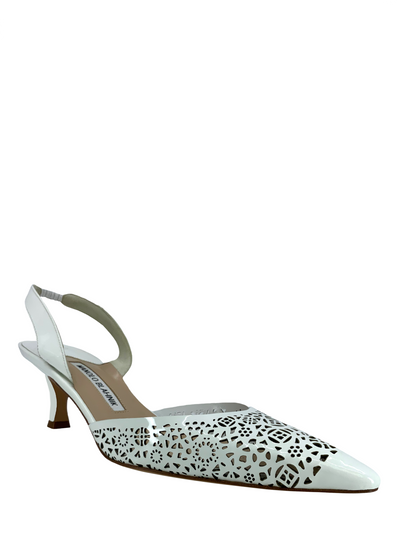 Manolo Blahnik Laser-Cut Carolyne Slingback Pumps Size 8.5-Replica Designer Handbag Store
