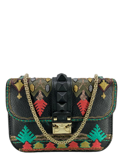 VALENTINO Glam Lock Embroidered Leather Small Flap Bag-Replica Designer Handbag Store
