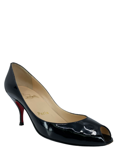 Christian Louboutin Patent Leather Peep Toe Pumps Size 7-Replica Designer Handbag Store
