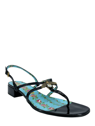 GUCCI Patent Calfskin Bee Thong Sandals Size 10-Replica Designer Handbag Store
