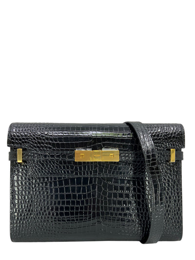 SAINT LAURENT Manhattan Croc-Effect Patent Leather Shoulder Bag-Replica Designer Handbag Store
