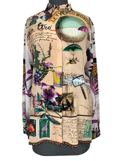 ETRO Printed Silk Crepe Button Down Blouse Size M-Replica Designer Handbag Store
