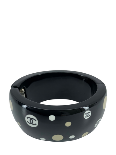 Chanel Resin CC Logo Polka Dot Wide Bangle Bracelet-Replica Designer Handbag Store
