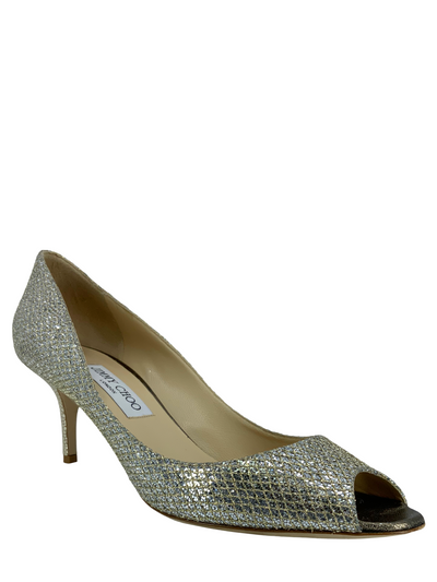 Jimmy Choo Glitter Fabric Isabel Peep Toe Pumps Size 10-Replica Designer Handbag Store
