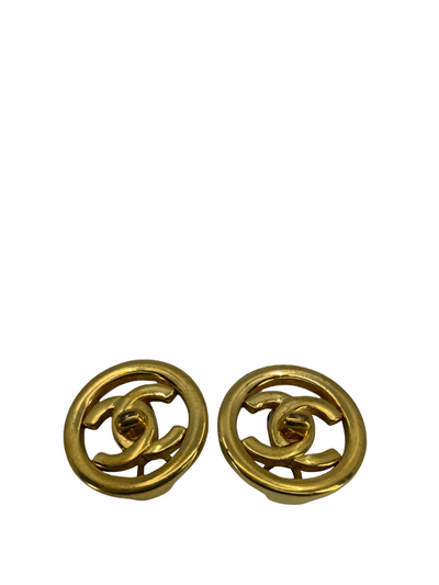 CHANEL Vintage CC Turnlock Logo Round Clip On Earrings-Replica Designer Handbag Store
