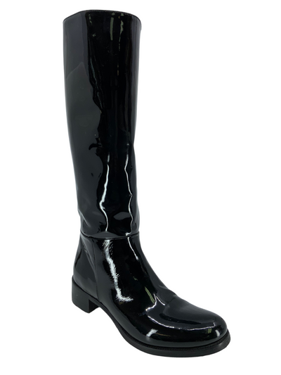 PRADA Patent Leather Mid Calf Boots Size 6.5-Replica Designer Handbag Store
