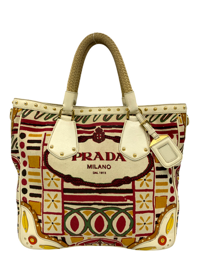 PRADA Canapa Stampada Logo Large Tote Bag-Replica Designer Handbag Store
