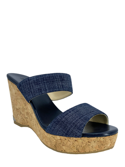 Jimmy Choo Parker Denim Cork Wedge Slide Sandals Size 9.5-Replica Designer Handbag Store
