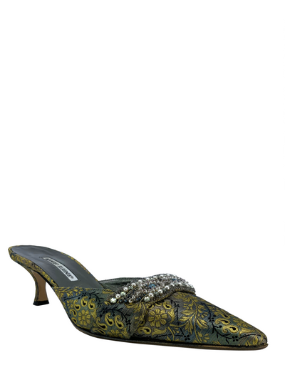 Manolo Blahnik Printed Jacquard Embellished Pumps Size 11-Replica Designer Handbag Store
