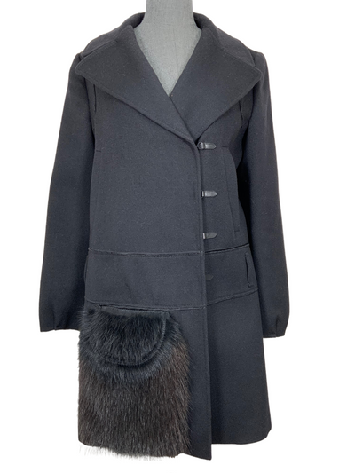 PRADA Asymmetrical Wool Jacket with Fur Pocket Size M-Replica Designer Handbag Store
