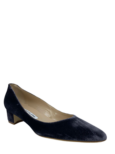 Manolo Blahnik Listony Block-Heel Velvet Pumps Size 8.5-Replica Designer Handbag Store
