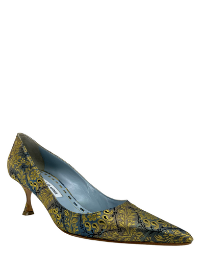 Manolo Blahnik Paisley Satin Tradimod Pumps Size 8-Replica Designer Handbag Store
