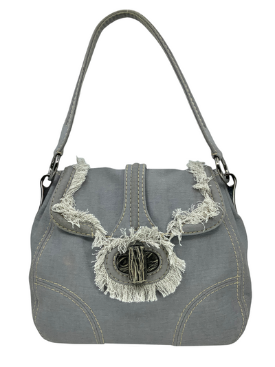 Prada Pattina Sottospalla Denim Fringe Large Flap Bag-Replica Designer Handbag Store
