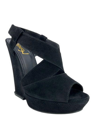 Yves Saint Laurent YSL Hortense 105 Suede Peep Toe Wedges Size 9.5-Replica Designer Handbag Store
