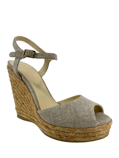 Jimmy Choo Textured Suede Cork Platform Wedge Sandals Size 9.5-Replica Designer Handbag Store
