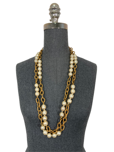 Chanel Vintage 1993 Faux Pearl Chunky Chain Link Necklace-Replica Designer Handbag Store
