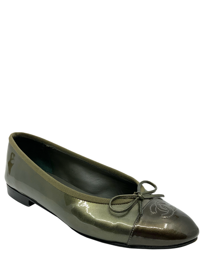 Chanel Patent Leather CC Cap Toe Ballet Flats Size 7-Replica Designer Handbag Store
