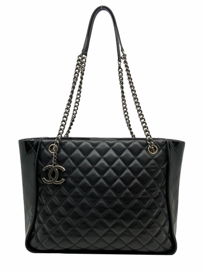 Chanel CC Charm Quilted Lambskin Patent Leather Tote-Replica Designer Handbag Store
