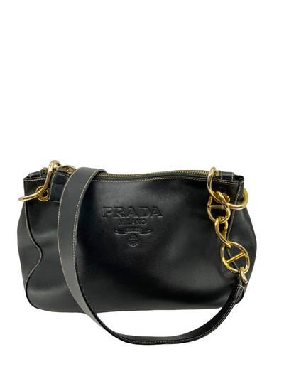 Prada Logo Embossed Leather Chain Link Shoulder Bag-Replica Designer Handbag Store
