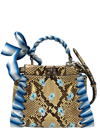 FENDI Peekaboo Mini Whipstitched Embroidered Python Shoulder Bag-Replica Designer Handbag Store
