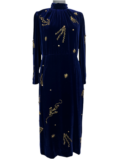 Prada Velvet Embellished Midi Dress Size M-Replica Designer Handbag Store
