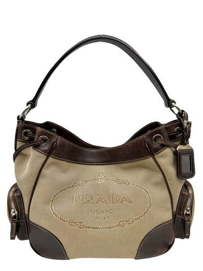 Prada Canapa Logo Side Pocket Hobo Bag-Replica Designer Handbag Store
