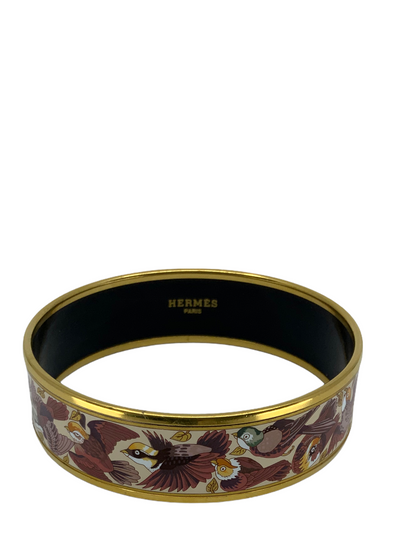 Hermes Birds Printed Enamel Wide Bracelet 70-Replica Designer Handbag Store
