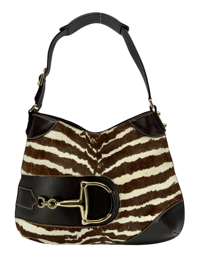 Gucci Zebra Print Pony Hair Horsebit Hasler Hobo Bag-Replica Designer Handbag Store
