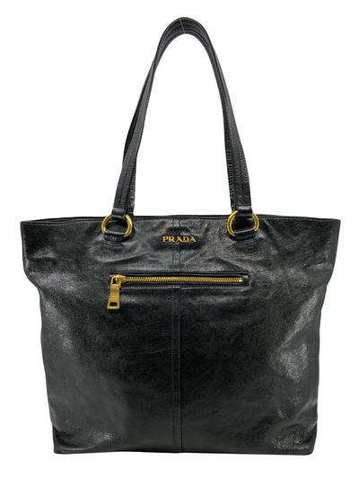 Prada Glazed Leather Front Zip Tote Bag-Replica Designer Handbag Store
