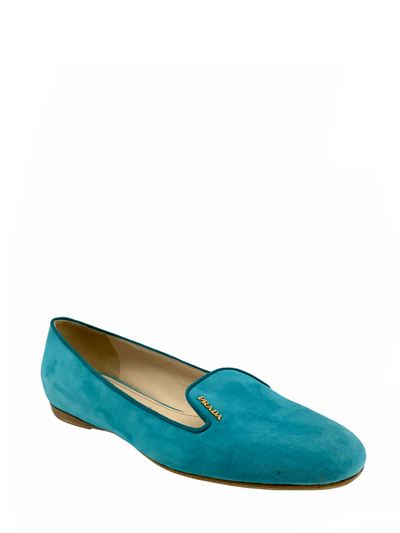 Prada Turquoise Suede Flats Size 8-Replica Designer Handbag Store
